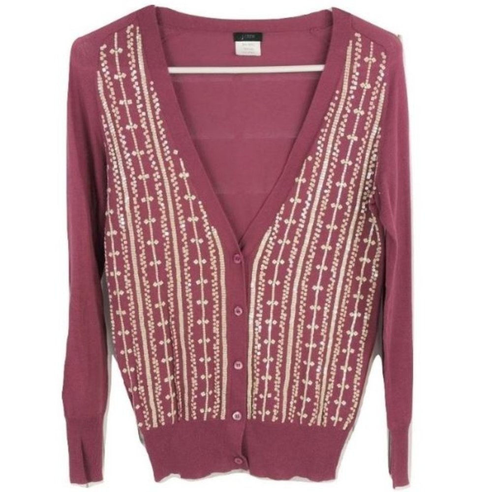 J.CREW EMBELLISHED SEQUIN MAUVE ROSE PINK CARDIGAN